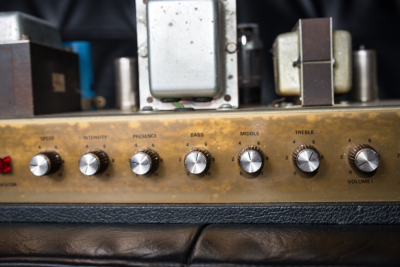 Controls and valves on a guitar amplifier