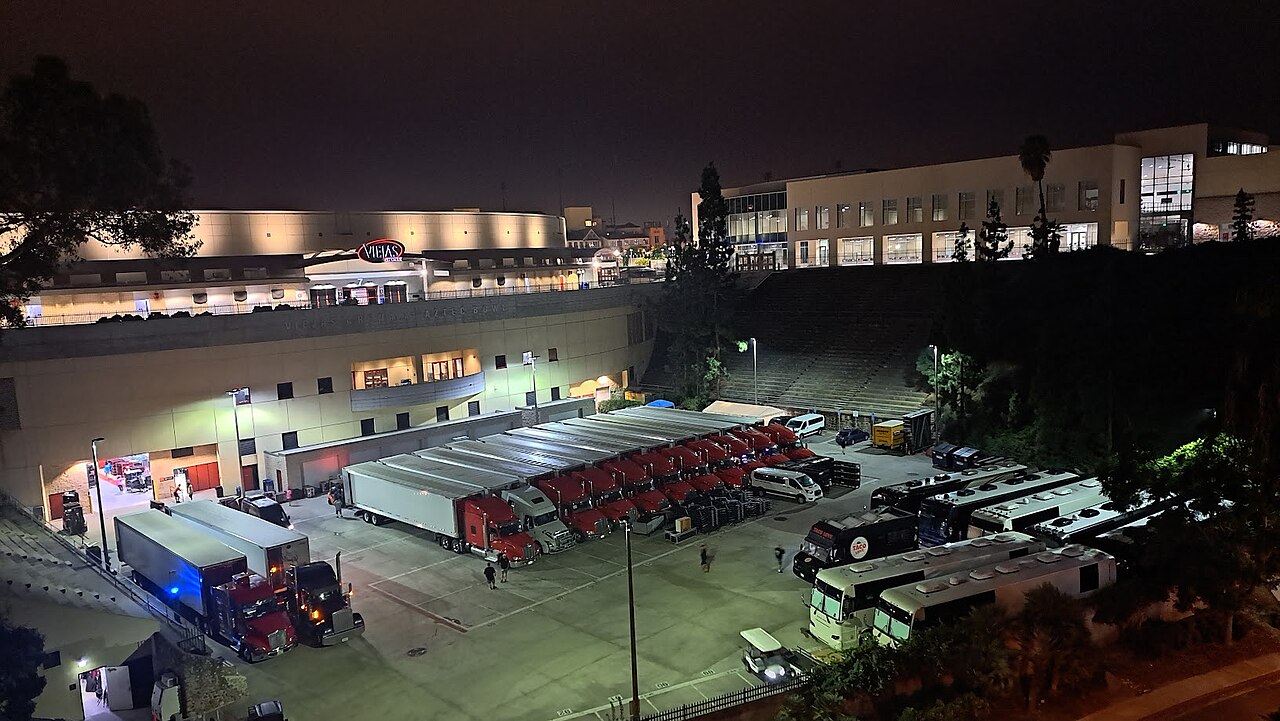 Touring trucks in a venue loading area