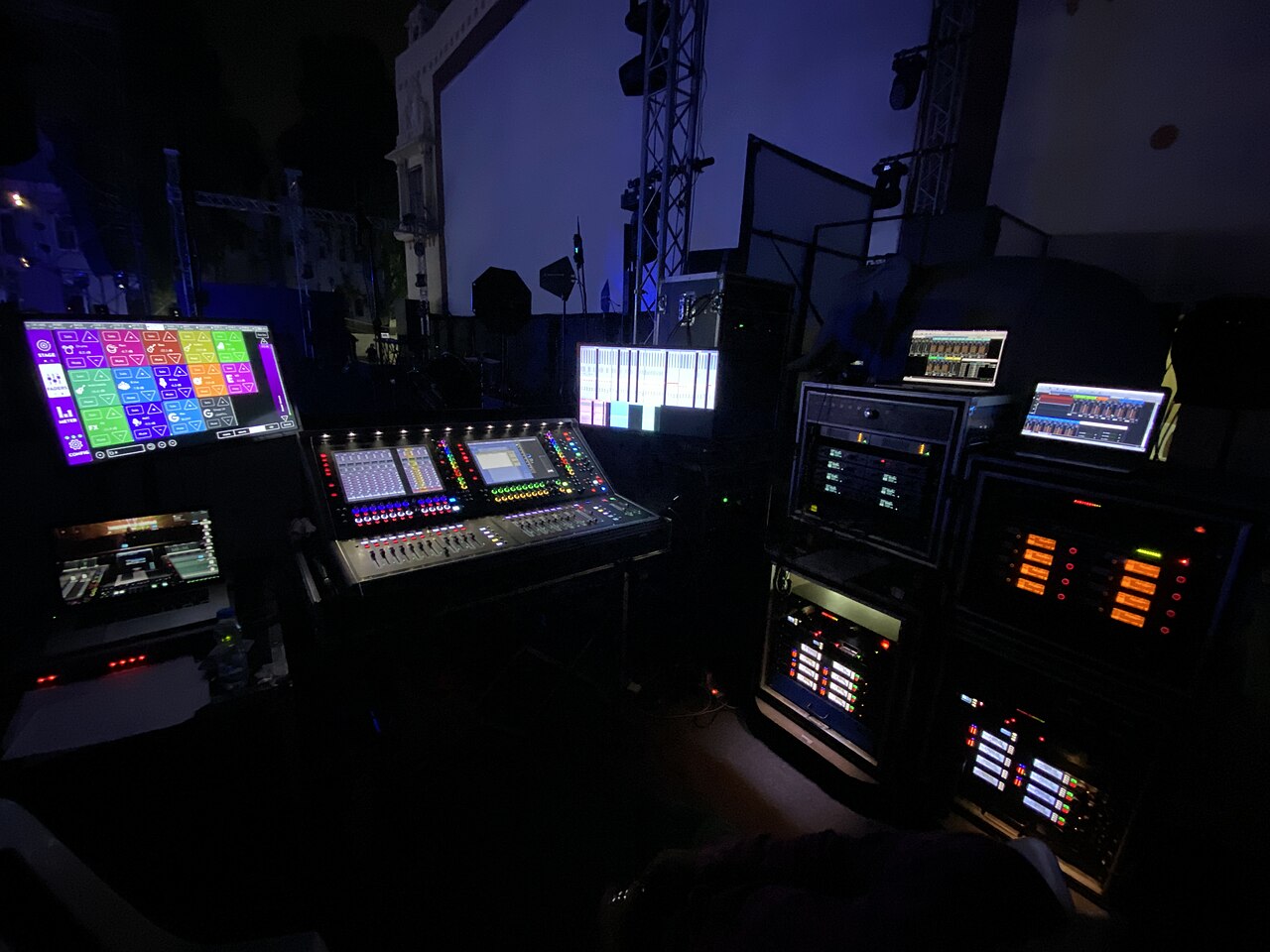Monitor mixing console beside the stage