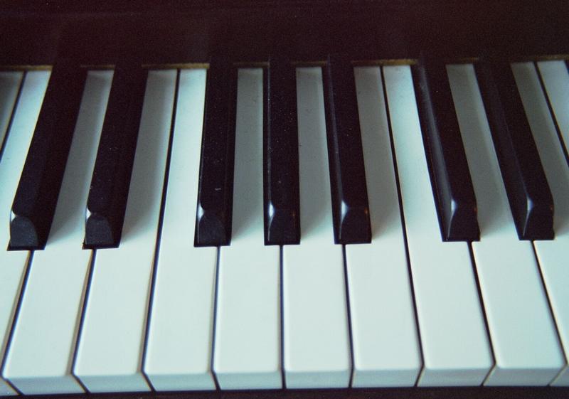 Close view of black and white piano keys